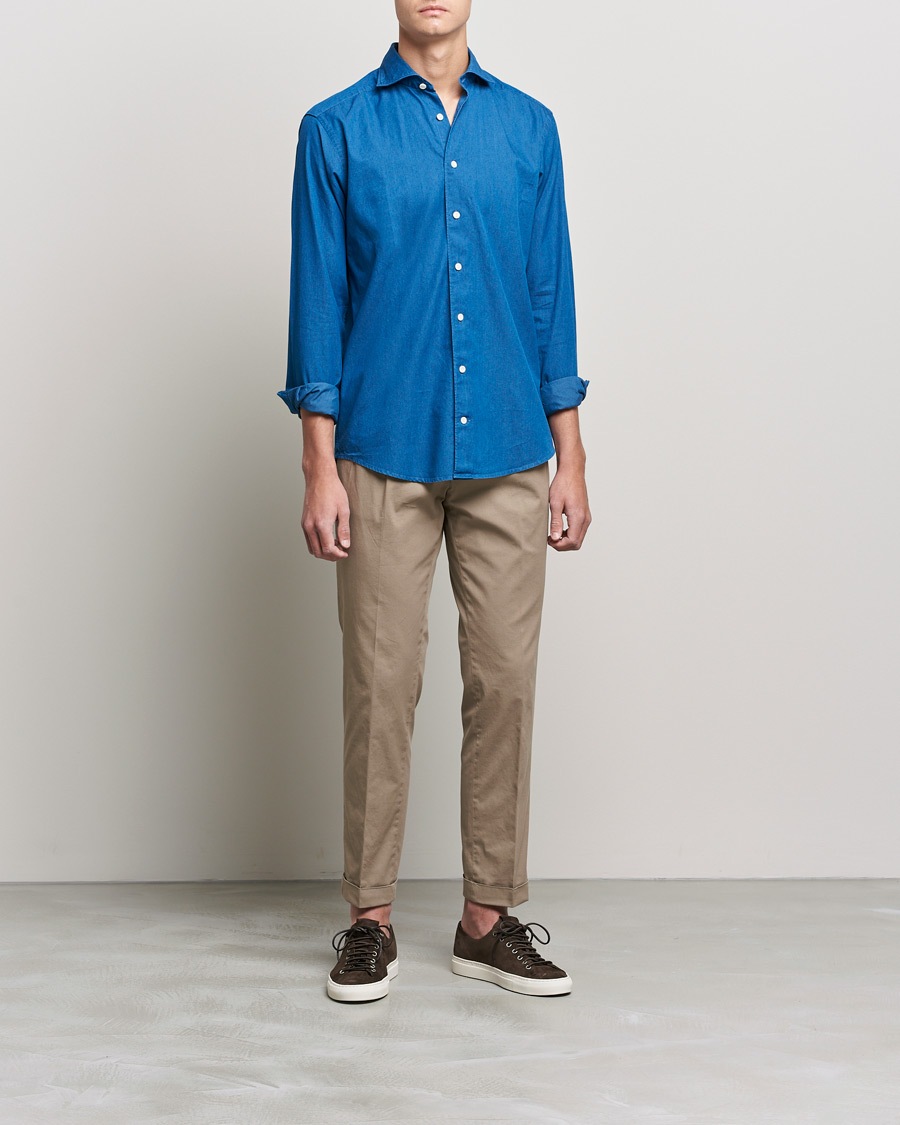Herren | Hemden | Eton | Slim Fit Garment Washed Denim Shirt Indigo