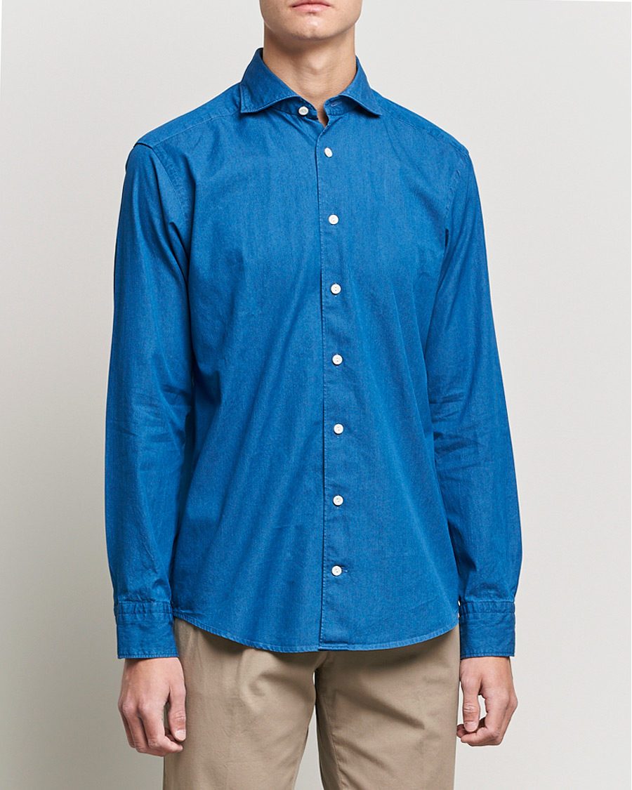 Herren | Eton | Eton | Slim Fit Garment Washed Denim Shirt Indigo