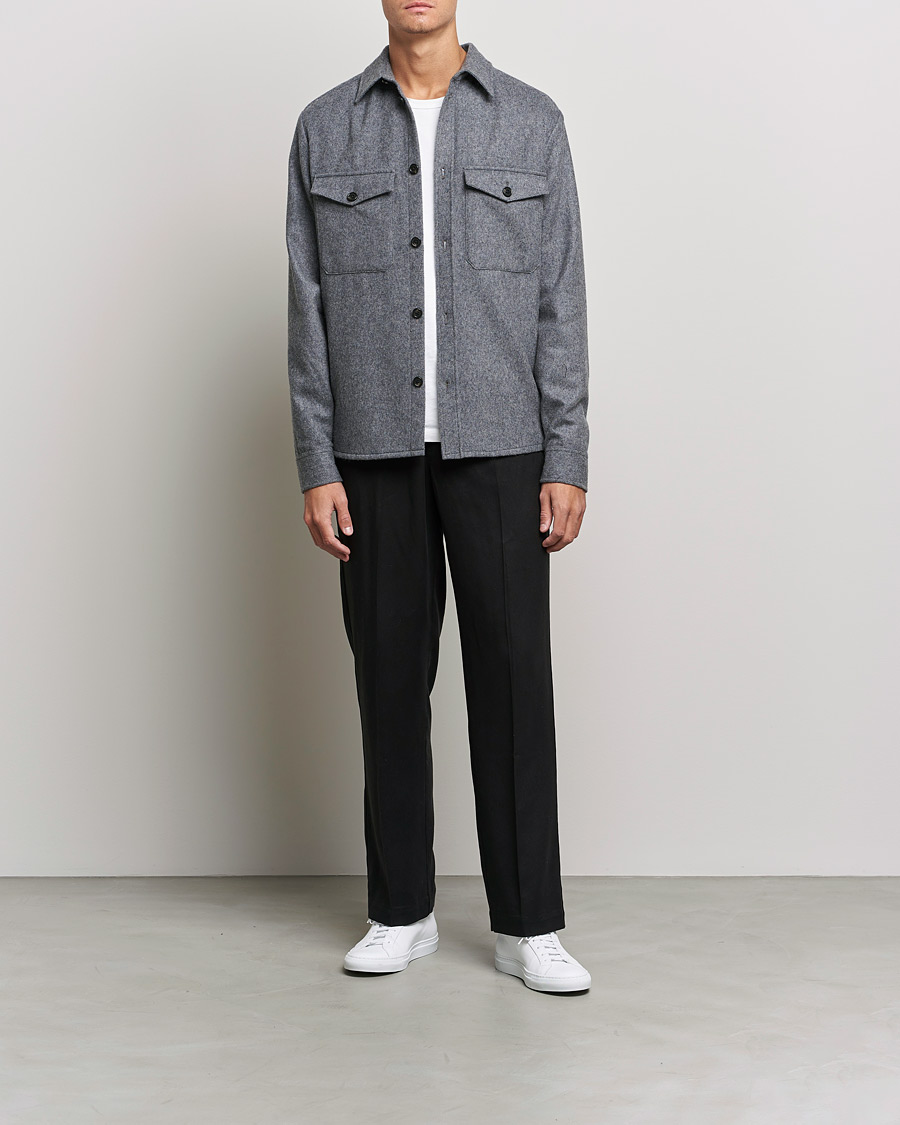 Herren | Hemden | J.Lindeberg | Flat Wool Regular Overshirt Grey Melange