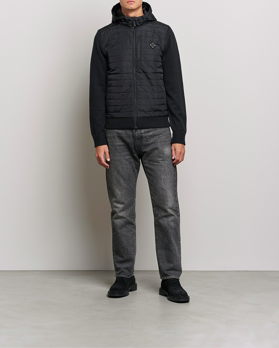 Herren | Pullover | J.Lindeberg | Pierre Knitted Hybrid Full Zip Hood Black