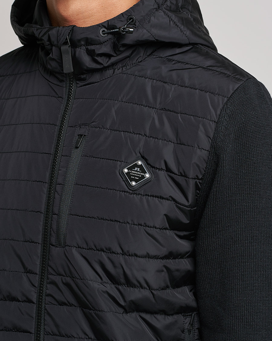 Herren | Pullover | J.Lindeberg | Pierre Knitted Hybrid Full Zip Hood Black