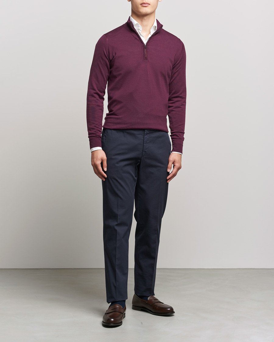 Herren | Pullover | John Smedley | Barrow Extra Fine Merino Half Zip Pigment Purple