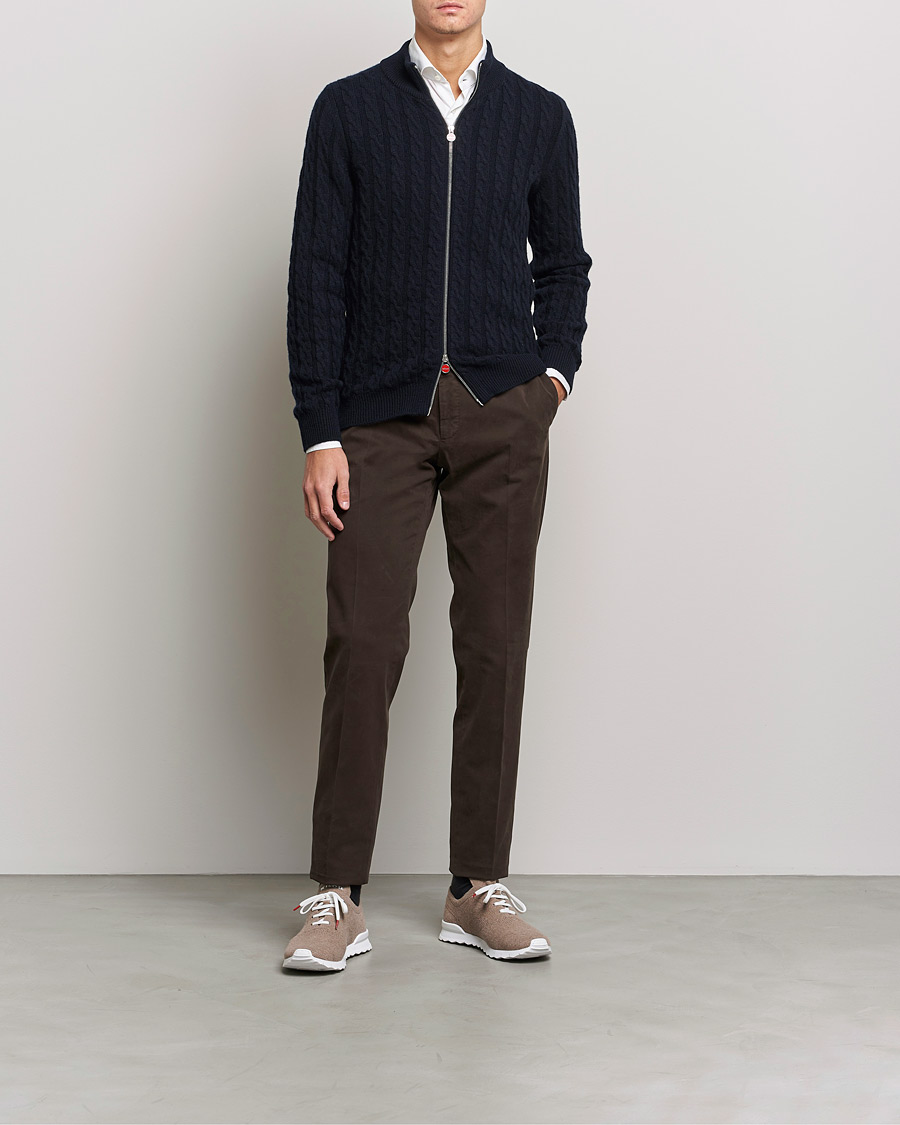 Herren | Pullover | Kiton | Cashmere Cable Zip Sweater Navy