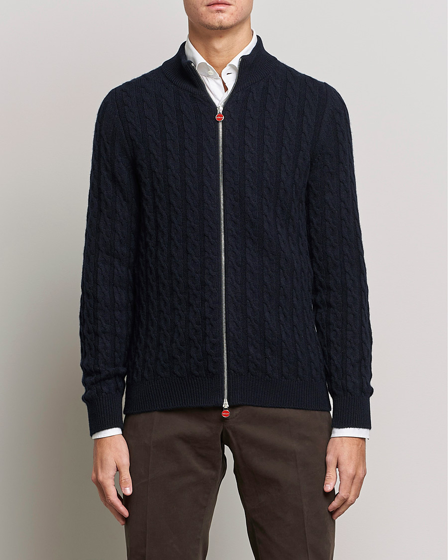 Herren | Kiton | Kiton | Cashmere Cable Zip Sweater Navy