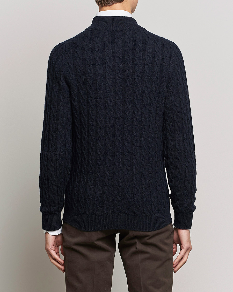 Herren | Pullover | Kiton | Cashmere Cable Zip Sweater Navy