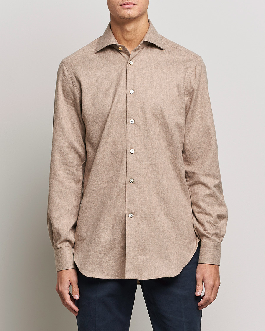 Herren | Kiton | Kiton | Slim Fit Flannel Shirt Beige