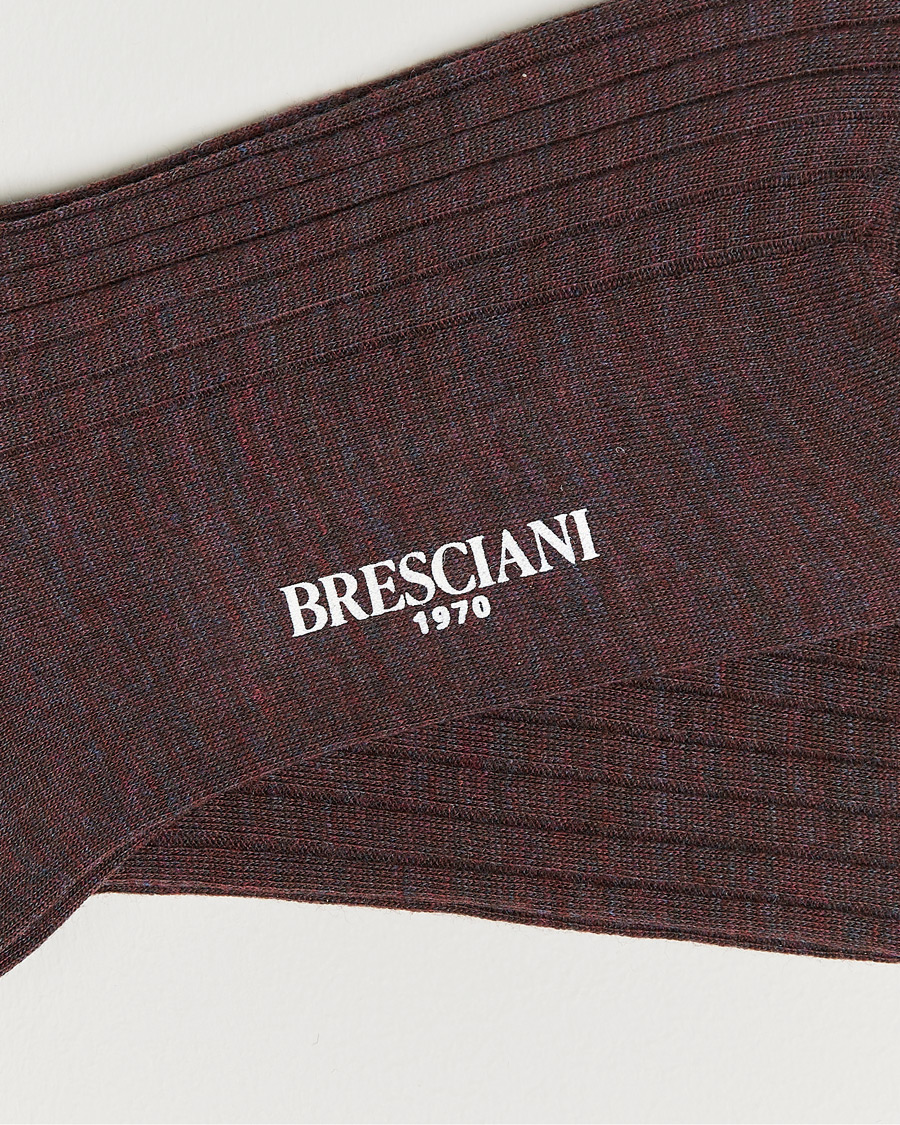 Herren |  | Bresciani | Wool/Nylon Ribbed Short Socks Wine Melange