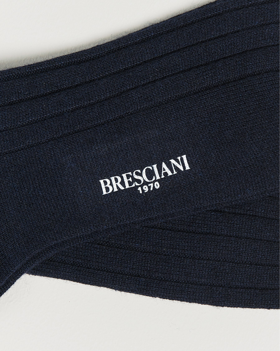 Herren |  | Bresciani | Pure Cashmere Ribbed Socks Navy