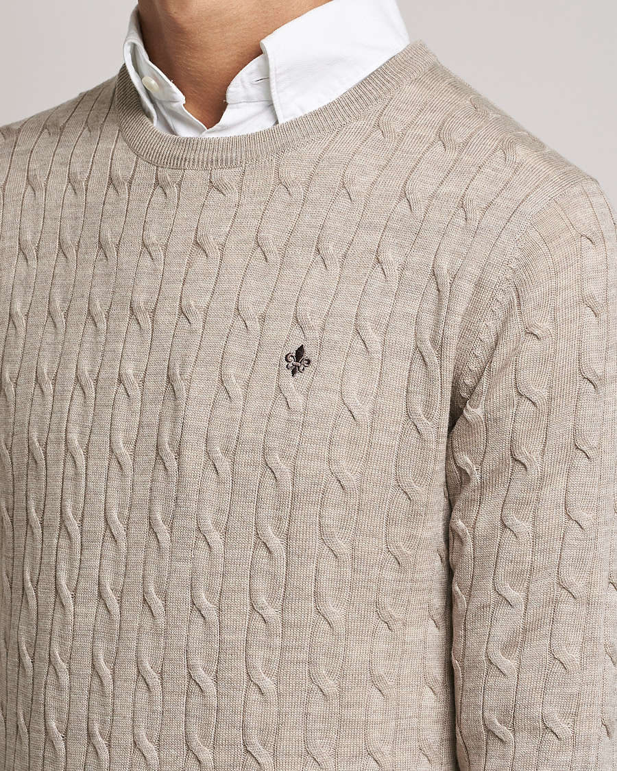 Herren | Pullover | Morris | Merino Cable Crew Neck Khaki Melange