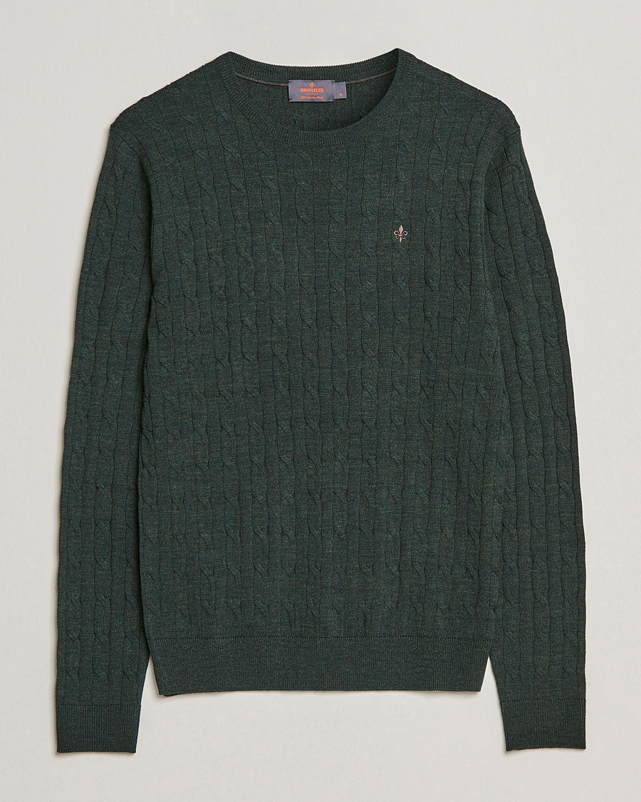 Herren | Pullover | Morris | Merino Cable Crew Neck Olive