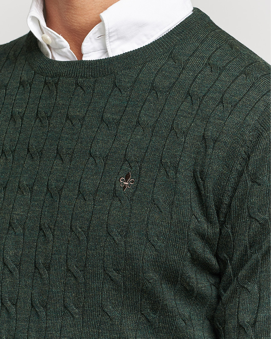 Herren | Pullover | Morris | Merino Cable Crew Neck Olive