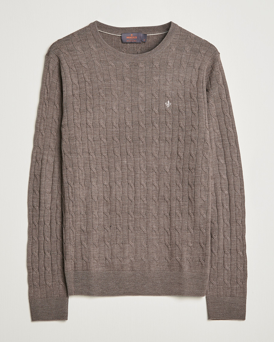 Herren | Pullover | Morris | Merino Cable Crew Neck Light Brown