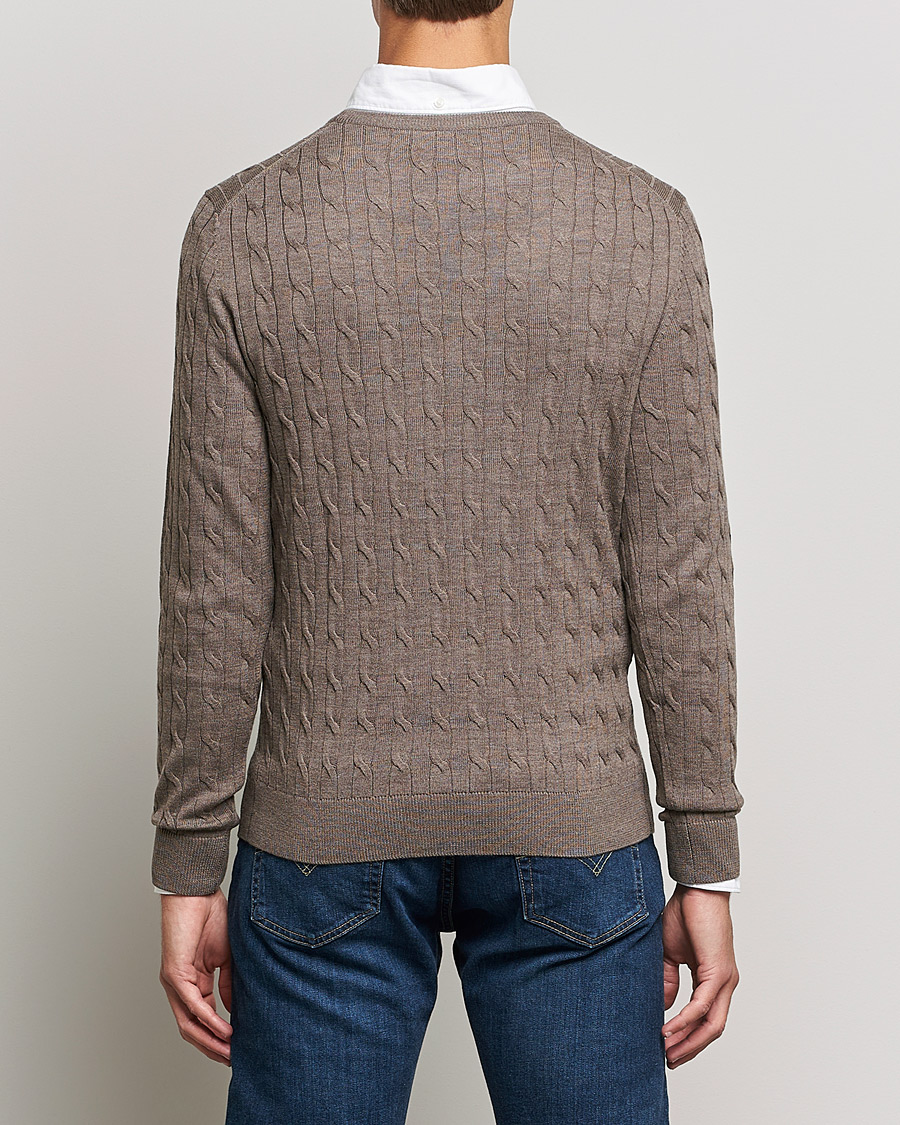 Herren | Pullover | Morris | Merino Cable Crew Neck Light Brown