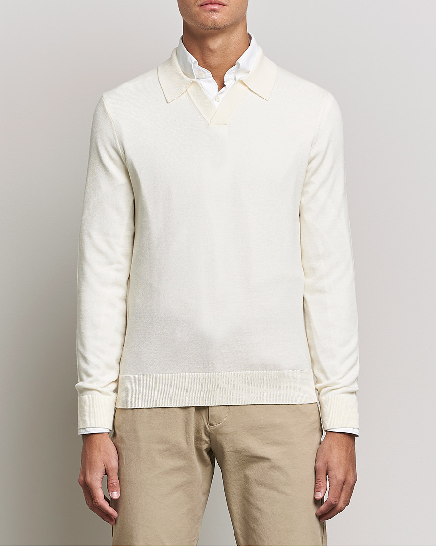 Herren | Bestickte Polohemden | Morris | Delon Merino Knitted Polo Shirt Off White