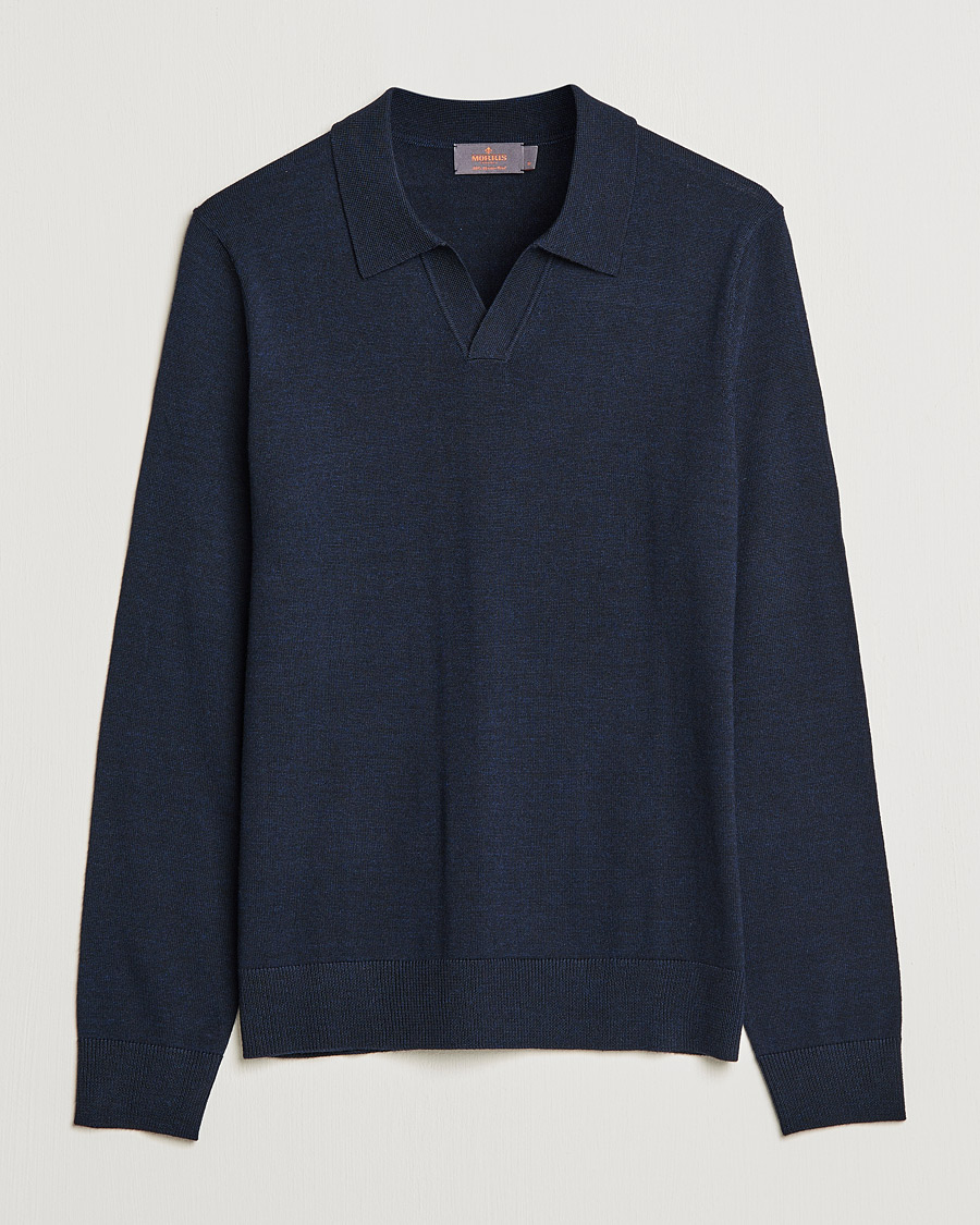Herren | Pullover | Morris | Delon Merino Knitted Polo Shirt Navy