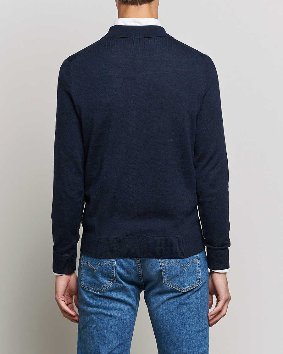 Herren | Pullover | Morris | Delon Merino Knitted Polo Shirt Navy