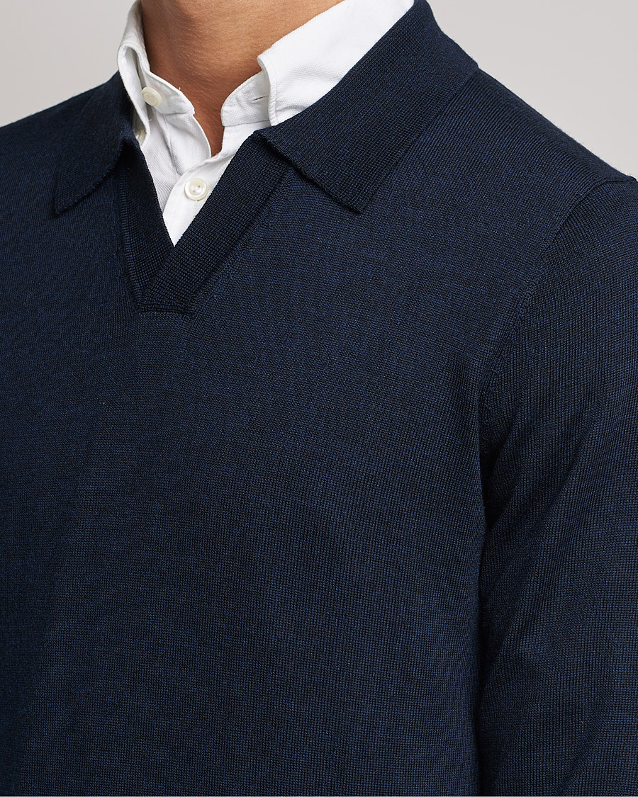 Herren | Pullover | Morris | Delon Merino Knitted Polo Shirt Navy