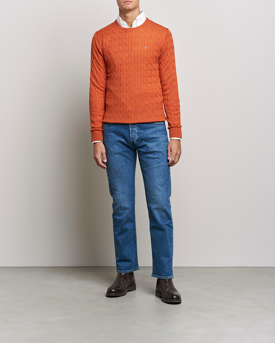 Herren | Pullover | Morris | Merino Cable Crew Neck Pullover Orange