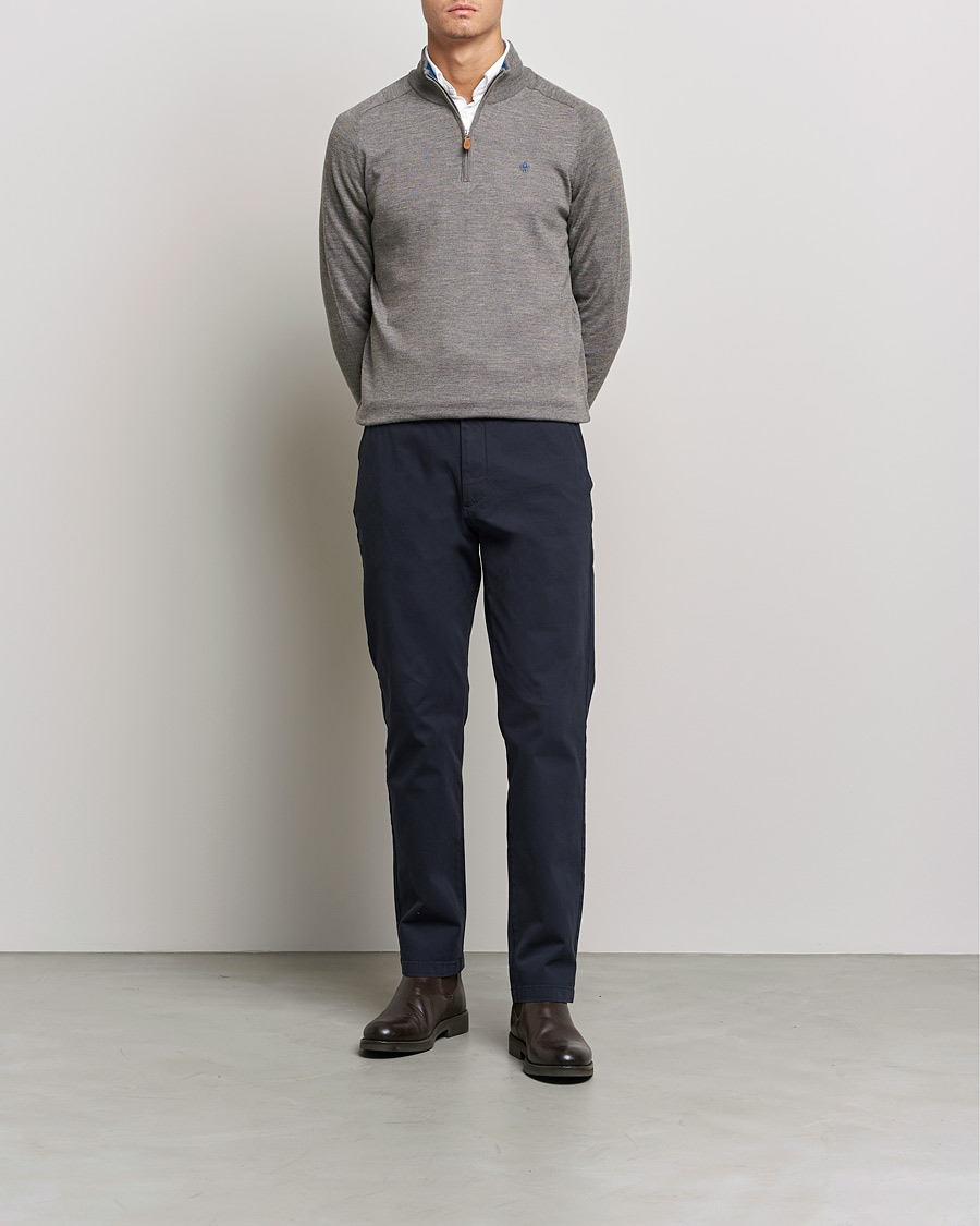 Herren | Pullover | Morris | John Merino Half Zip Medium Brown Melange