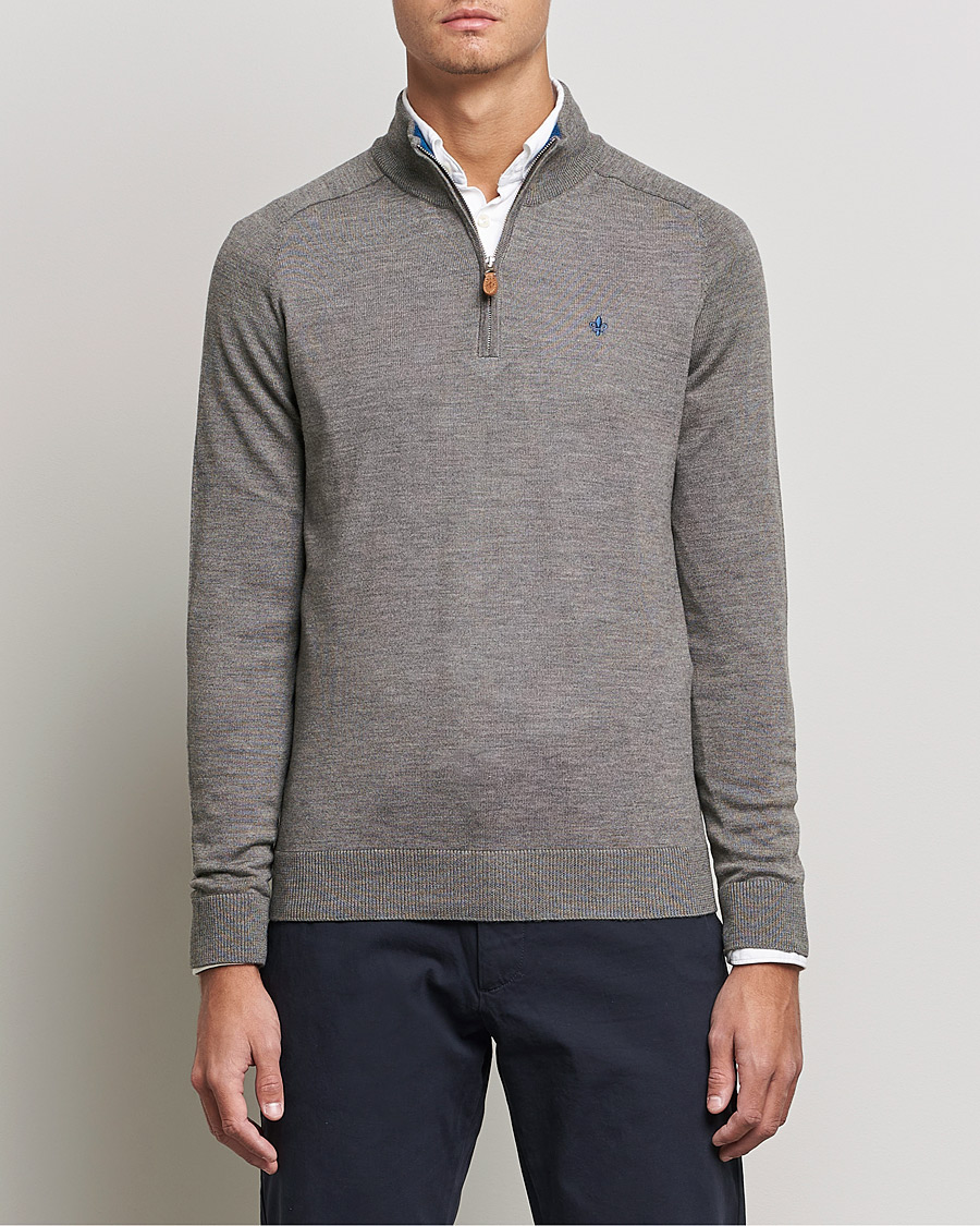 Herren | Pullover | Morris | John Merino Half Zip Medium Brown Melange