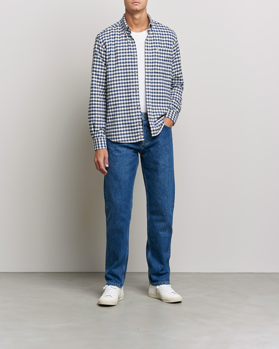 Herren | Hemden | Morris | Brushed Twill Checked Shirt Navy/White