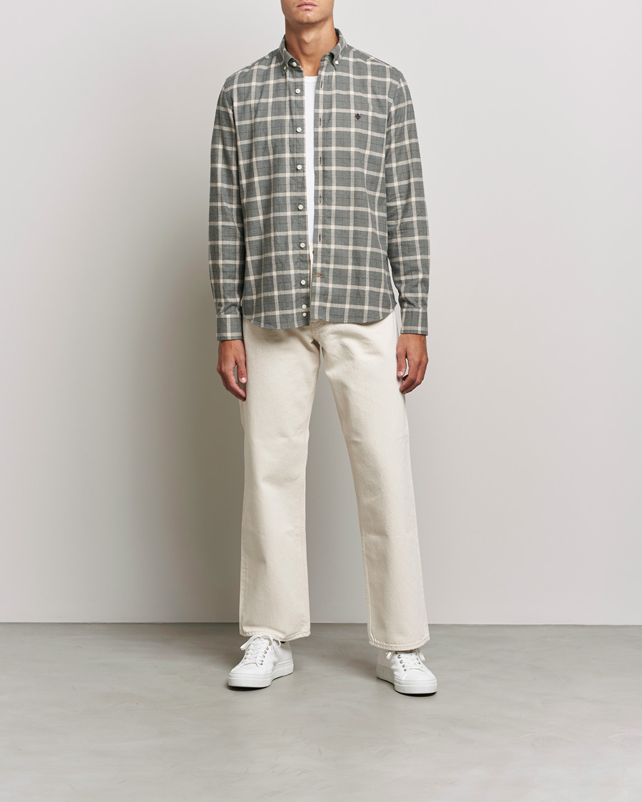 Herren |  | Morris | Brushed Flannel Checked Shirt Light Grey