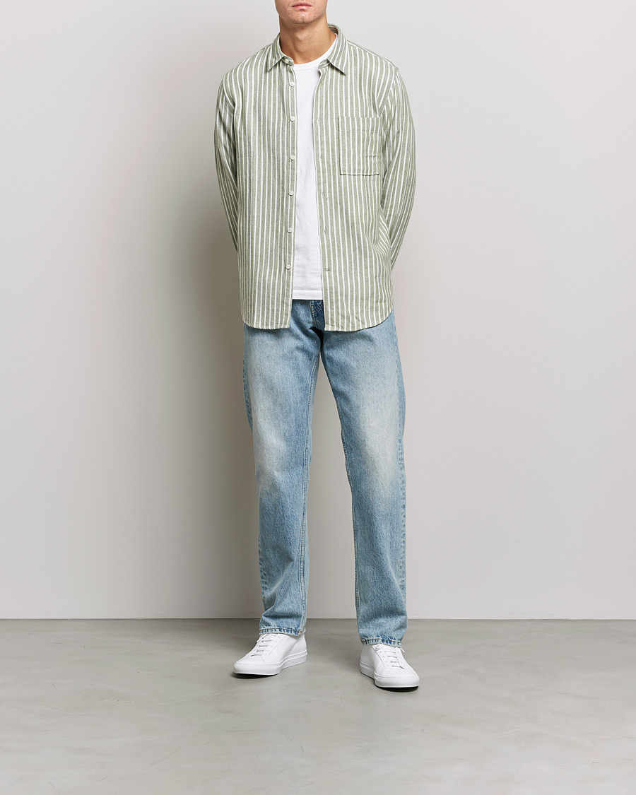 Herren | NN07 | NN07 | Arne Flannel Striped Shirt Green/White