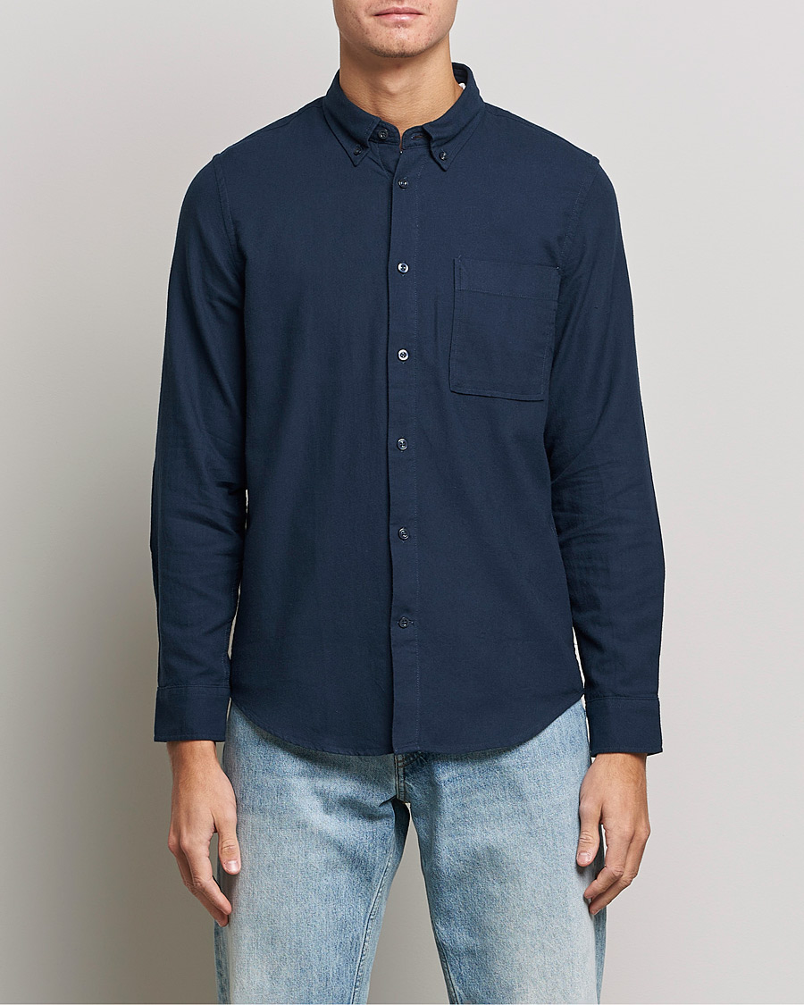 Herren | NN07 | NN07 | Arne Brushed Flannel Shirt Navy Blue