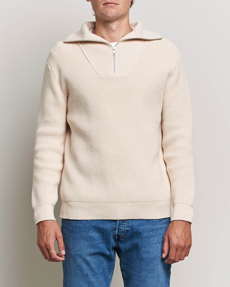 Herren | Pullover | NN07 | Roman Merino Heavy Knitted Half Zip Off White