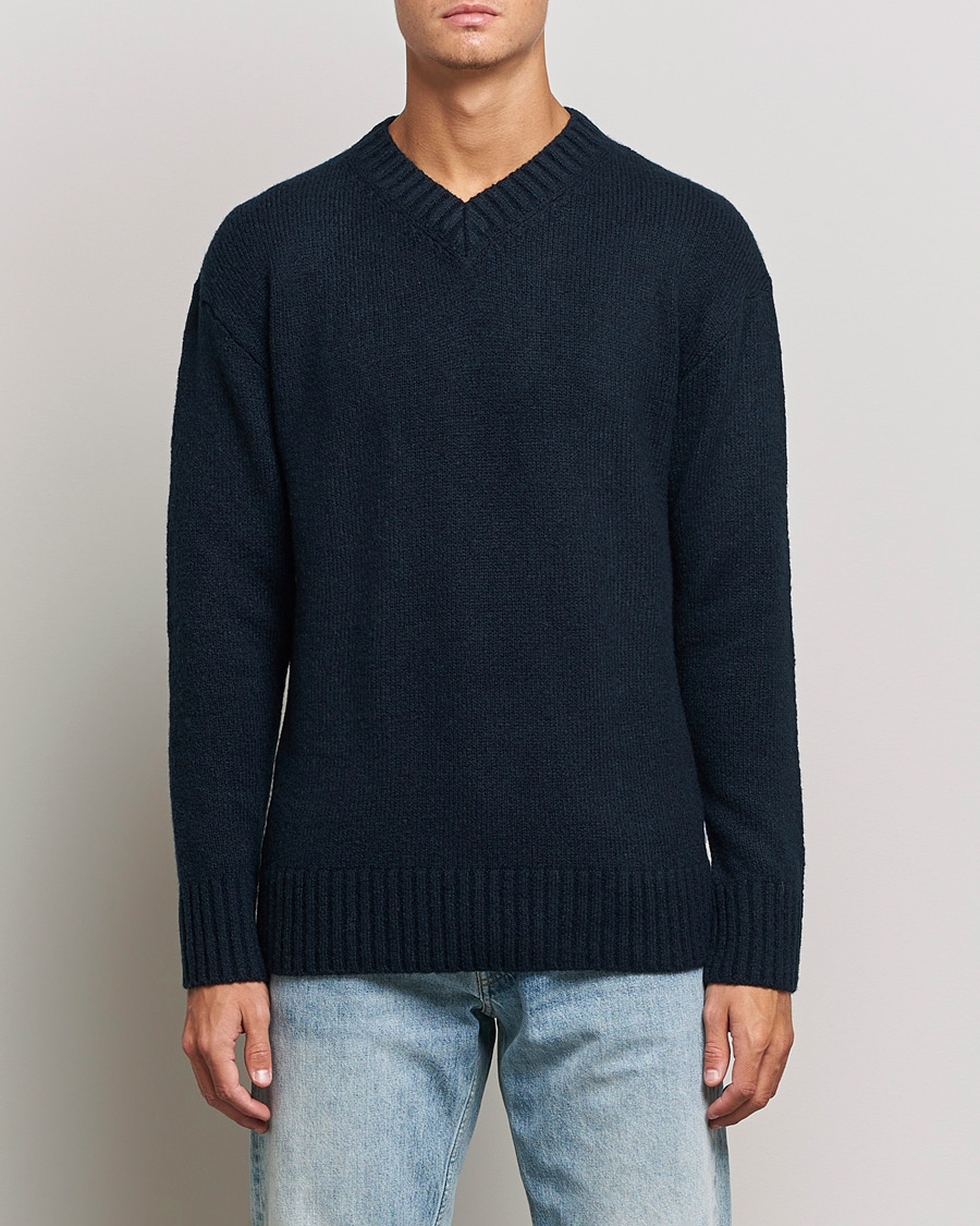 Herren | Pullover | NN07 | Grayson Knitted V-Neck Sweater Navy