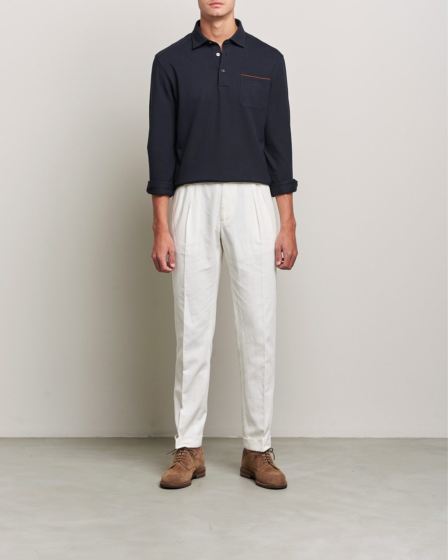 Herren | Poloshirts | Zegna | Long Sleeve Cotton Piquet Polo Navy