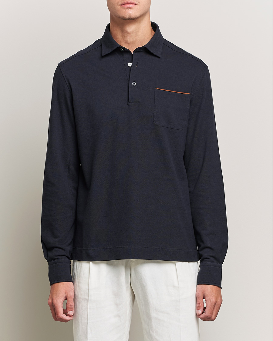 Herren | Poloshirts | Zegna | Long Sleeve Cotton Piquet Polo Navy