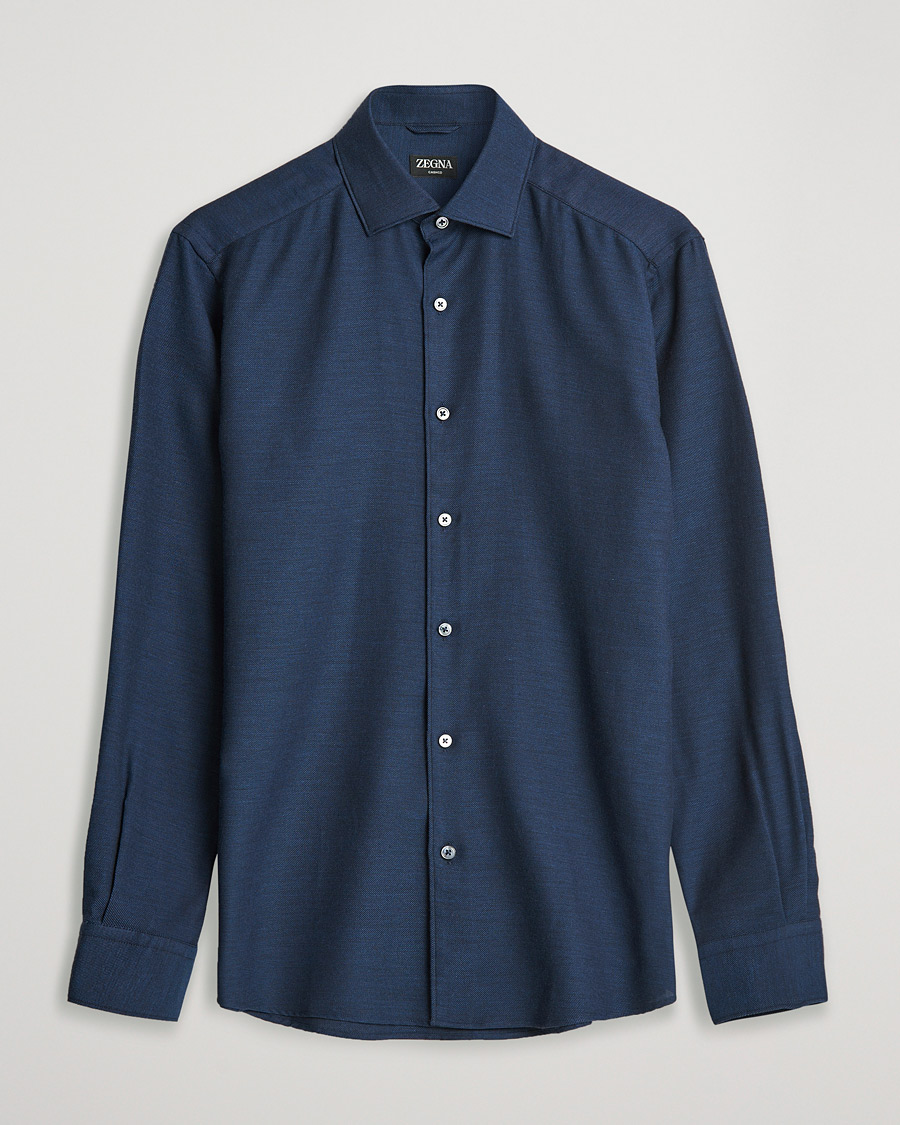 Herren | Hemden | Zegna | Cotton/Cashmere Casual Shirt Dark Blue