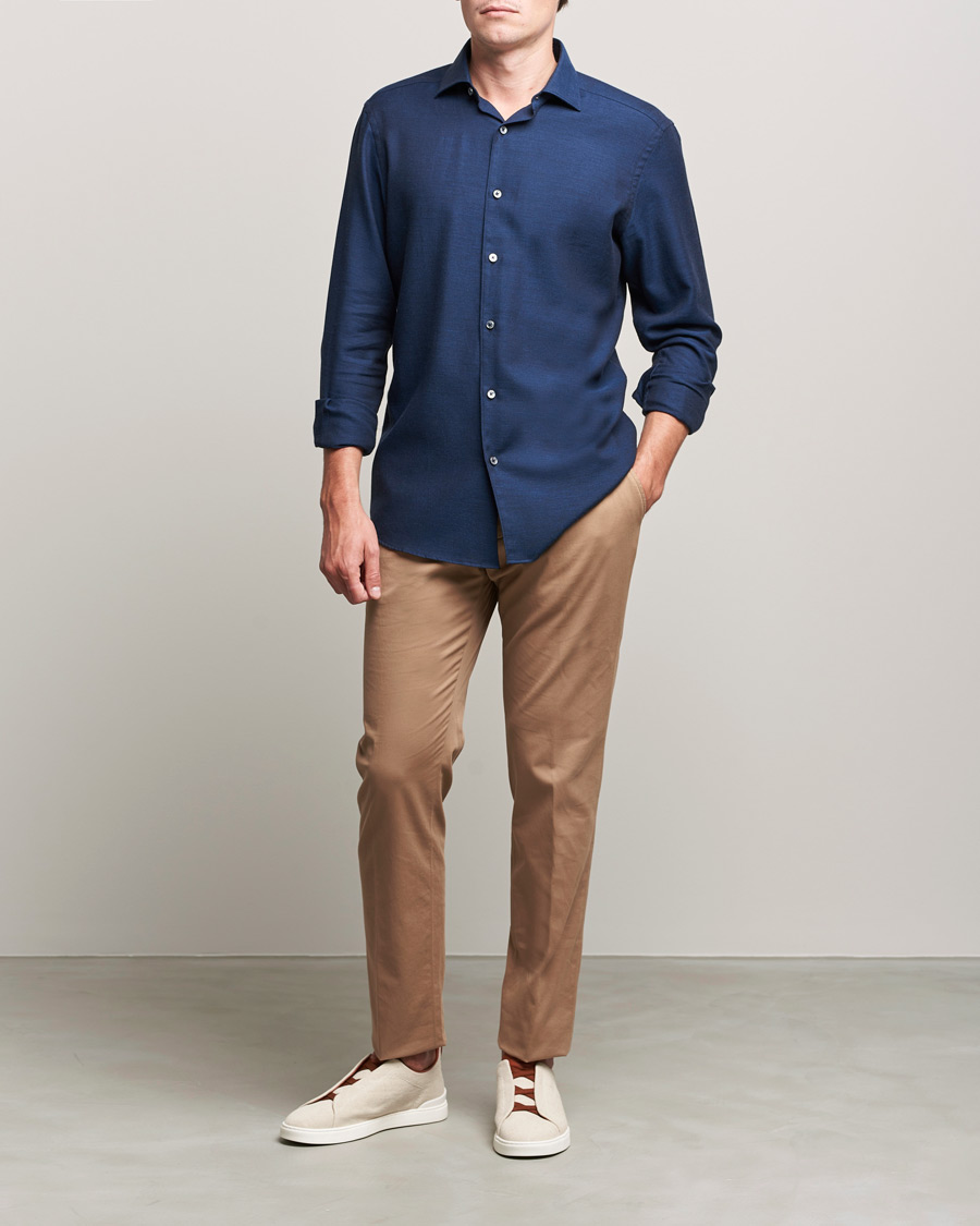 Herren | Luxury Brands | Zegna | Cotton/Cashmere Casual Shirt Dark Blue
