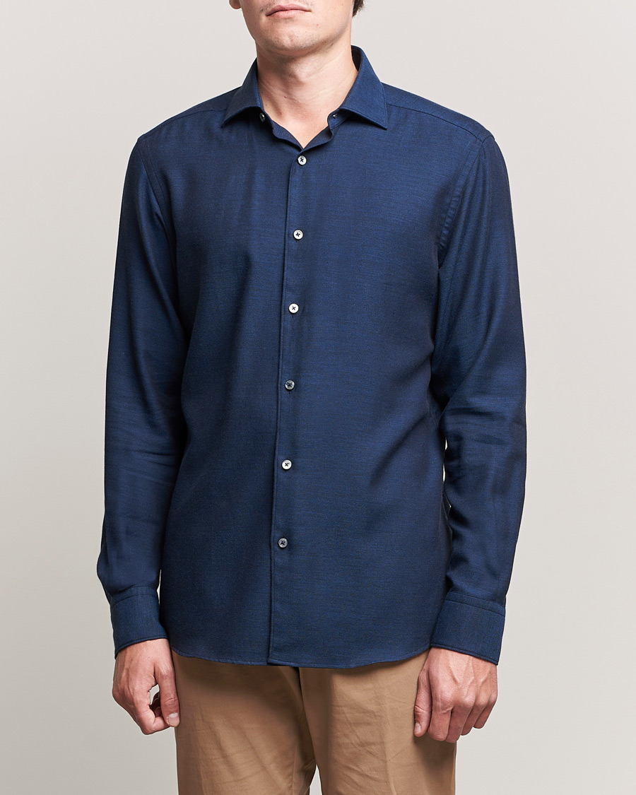 Herren | Hemden | Zegna | Cotton/Cashmere Casual Shirt Dark Blue