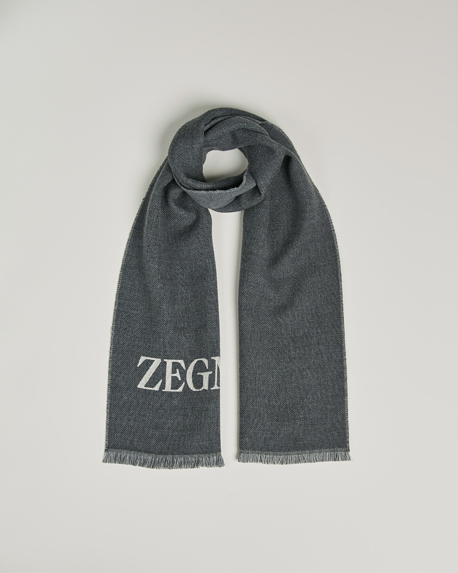 Herren | Zegna Bicolor Wool Scarf Dark Grey | Zegna | Bicolor Wool Scarf Dark Grey
