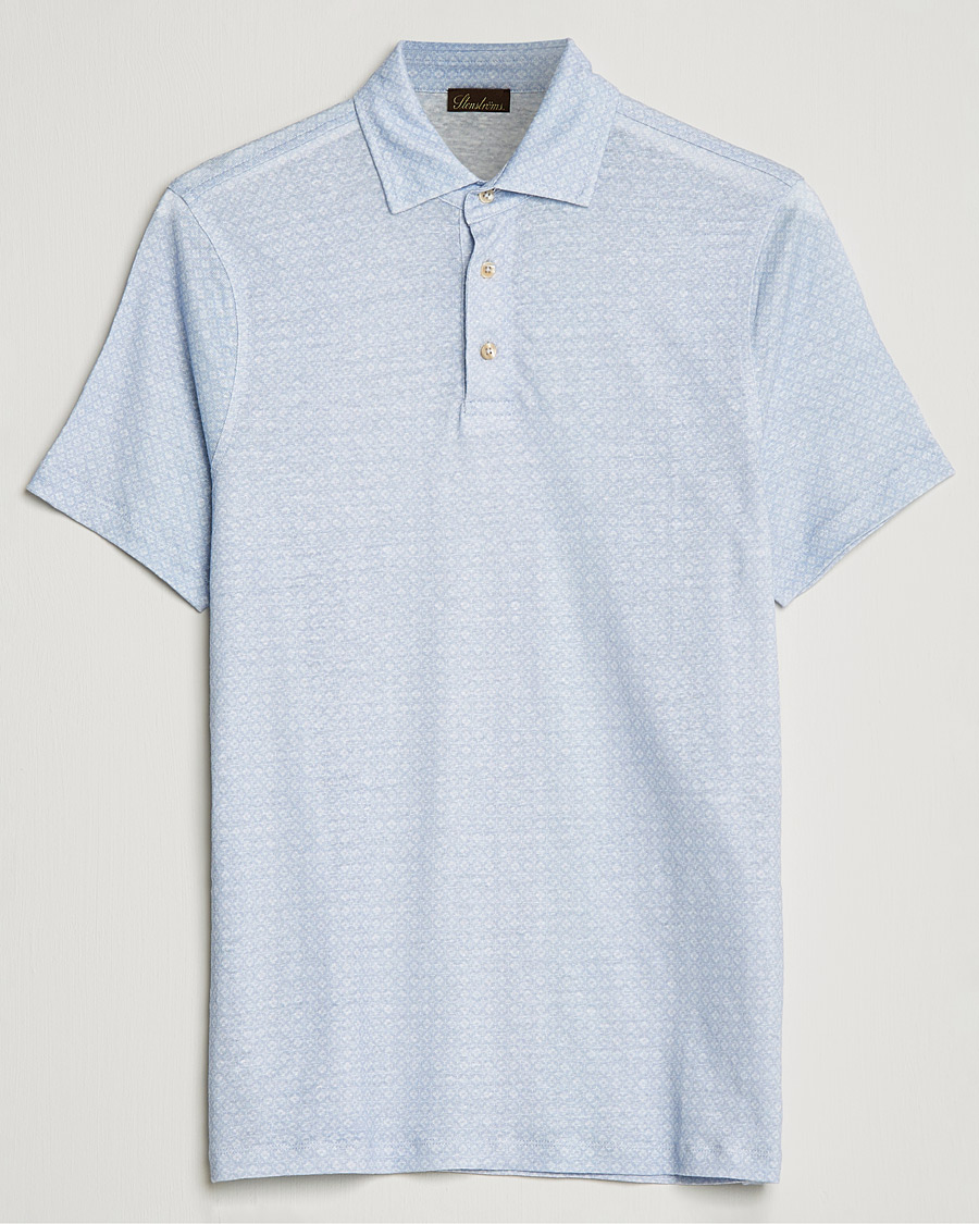 Herren | Poloshirts | Stenströms | Printed Linen Poloshirt Light Blue