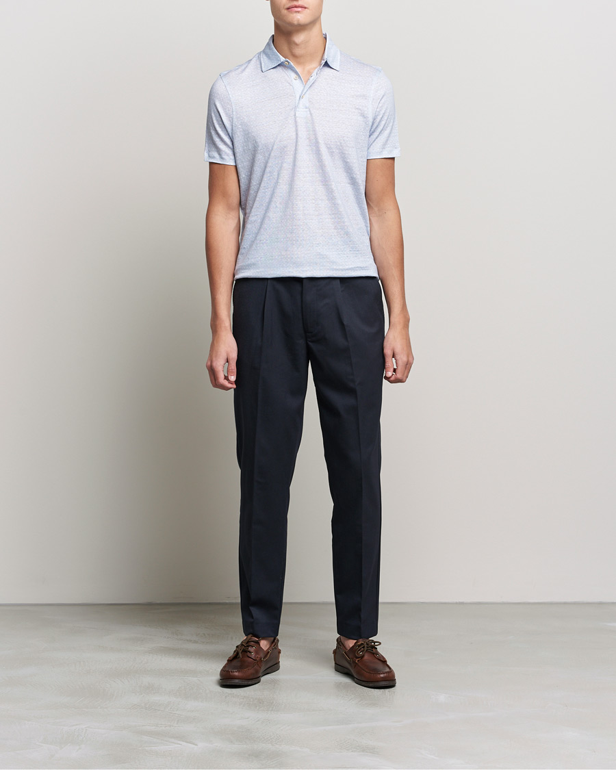 Herren | Poloshirts | Stenströms | Printed Linen Poloshirt Light Blue