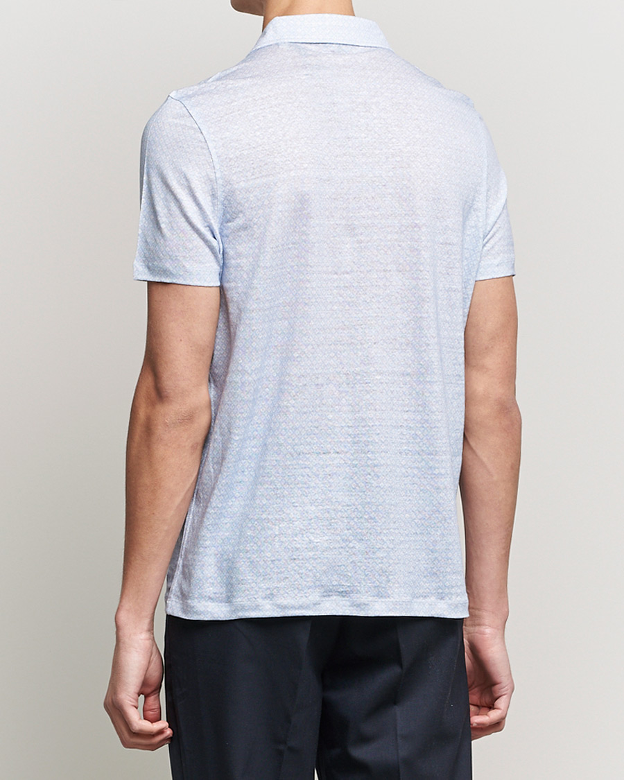 Herren | Poloshirts | Stenströms | Printed Linen Poloshirt Light Blue
