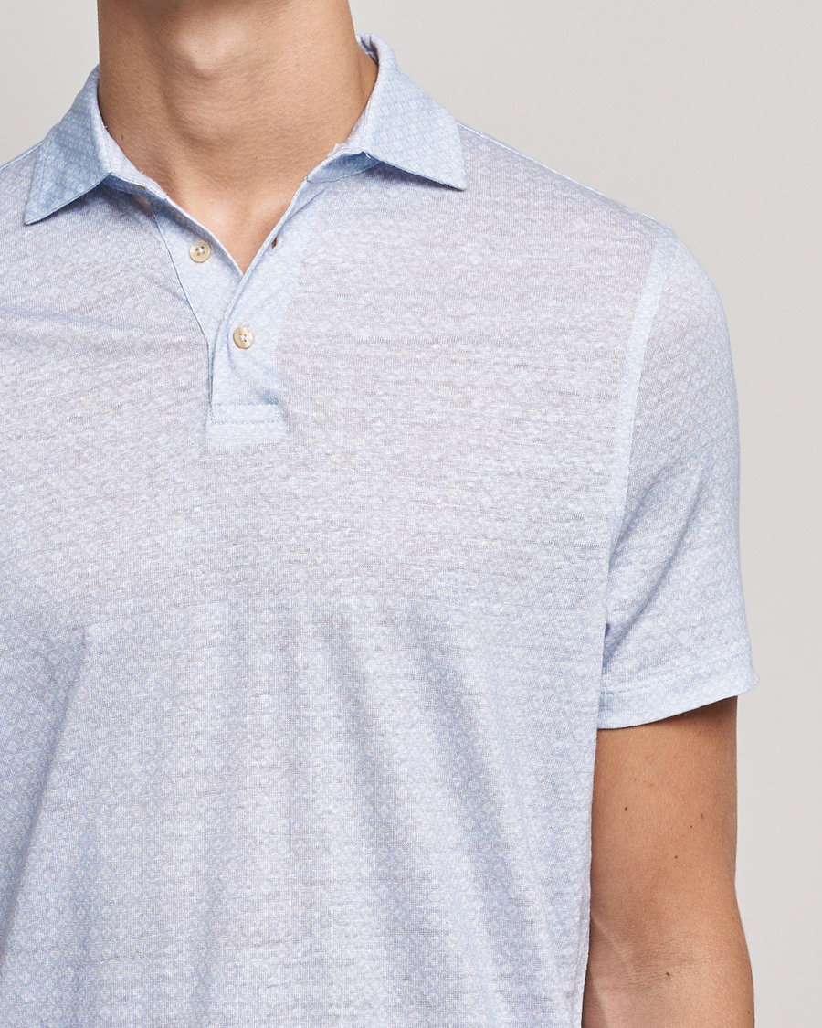 Herren | Poloshirts | Stenströms | Printed Linen Poloshirt Light Blue