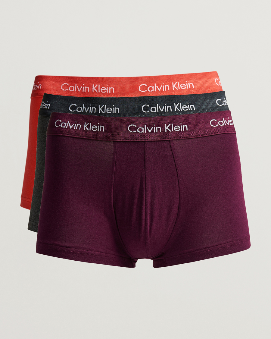 Herren | Unterwäsche | Calvin Klein | Cotton Stretch 3-Pack Low Rise Trunk Burgundy/Grey/Orange