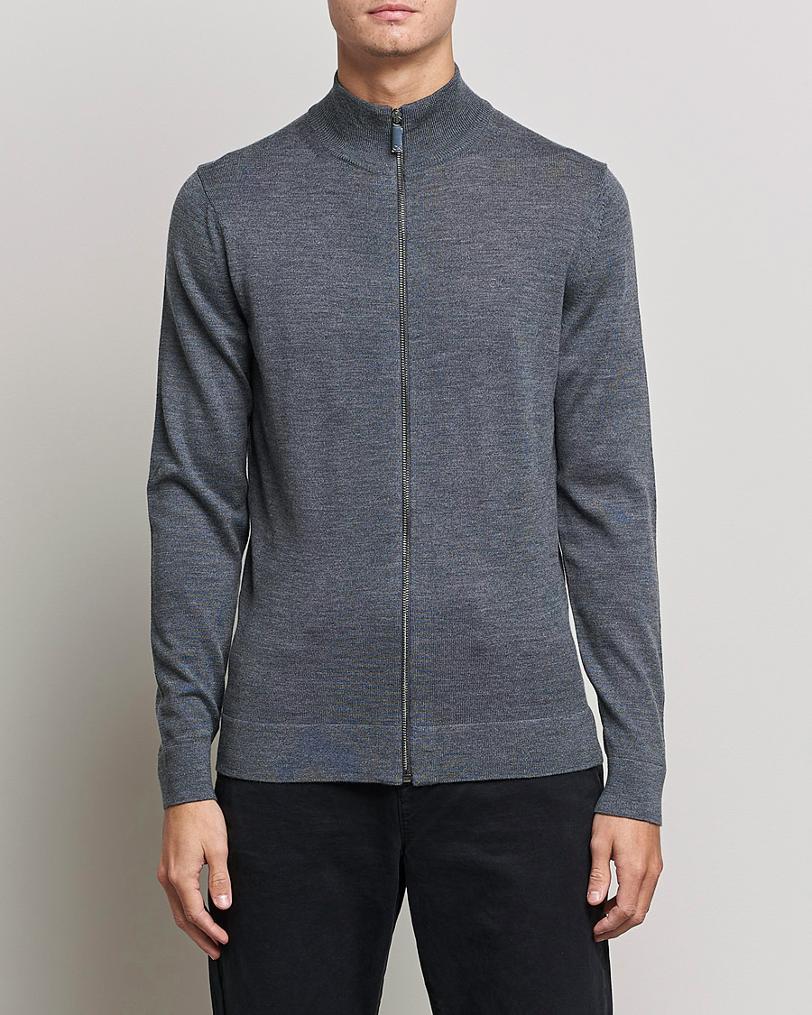 Herren |  | Calvin Klein | Superior Wool Full Zip Sweater Dark Grey Heather
