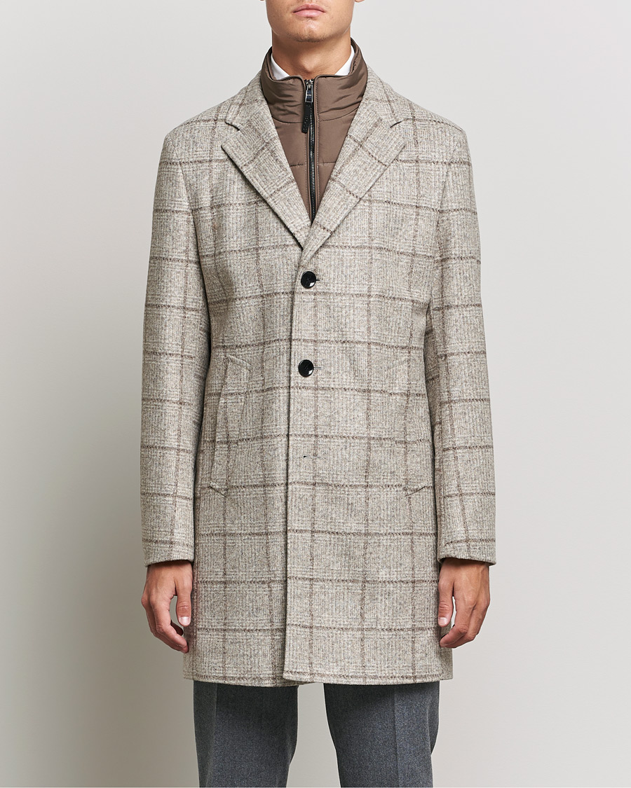 Herren | Mäntel | BOSS | Hyde Wool Checked Stand Up Collar Coat Medium Beige