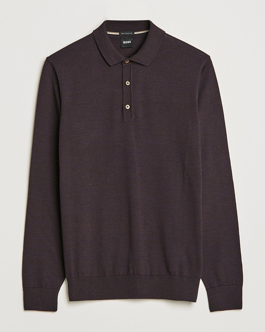 Herren | Bestickte Polohemden | BOSS | Lancione Merino Knitted Polo Medium Brown