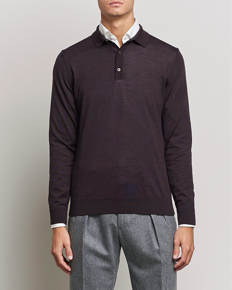 Herren | Pullover | BOSS BLACK | Lancione Merino Knitted Polo Medium Brown