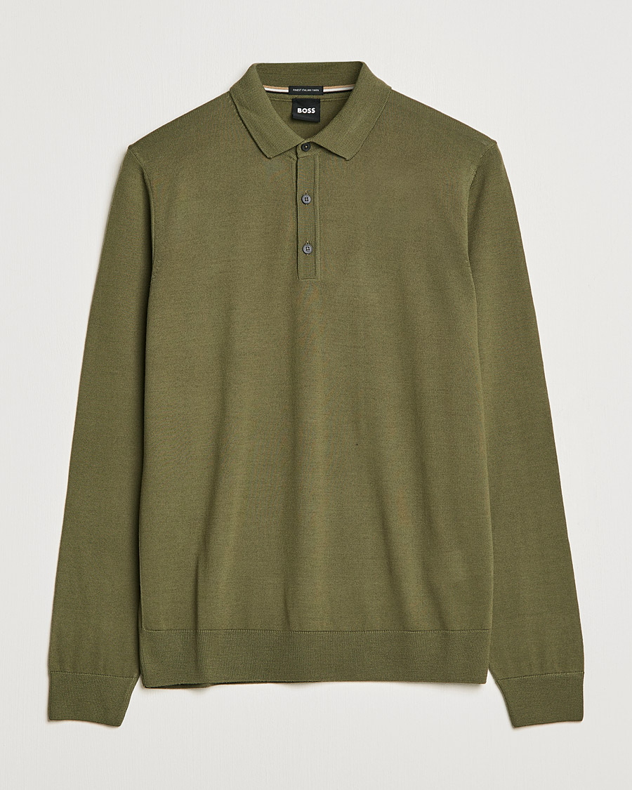Herren | Bestickte Polohemden | BOSS | Lancione Merino Knitted Polo Open Green
