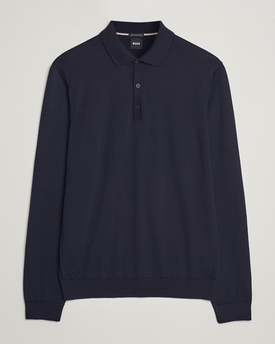 Herren | Bestickte Polohemden | BOSS | Lancione Merino Knitted Polo Dark Blue