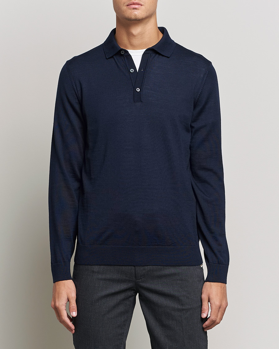 Herren | Pullover | BOSS BLACK | Lancione Merino Knitted Polo Dark Blue