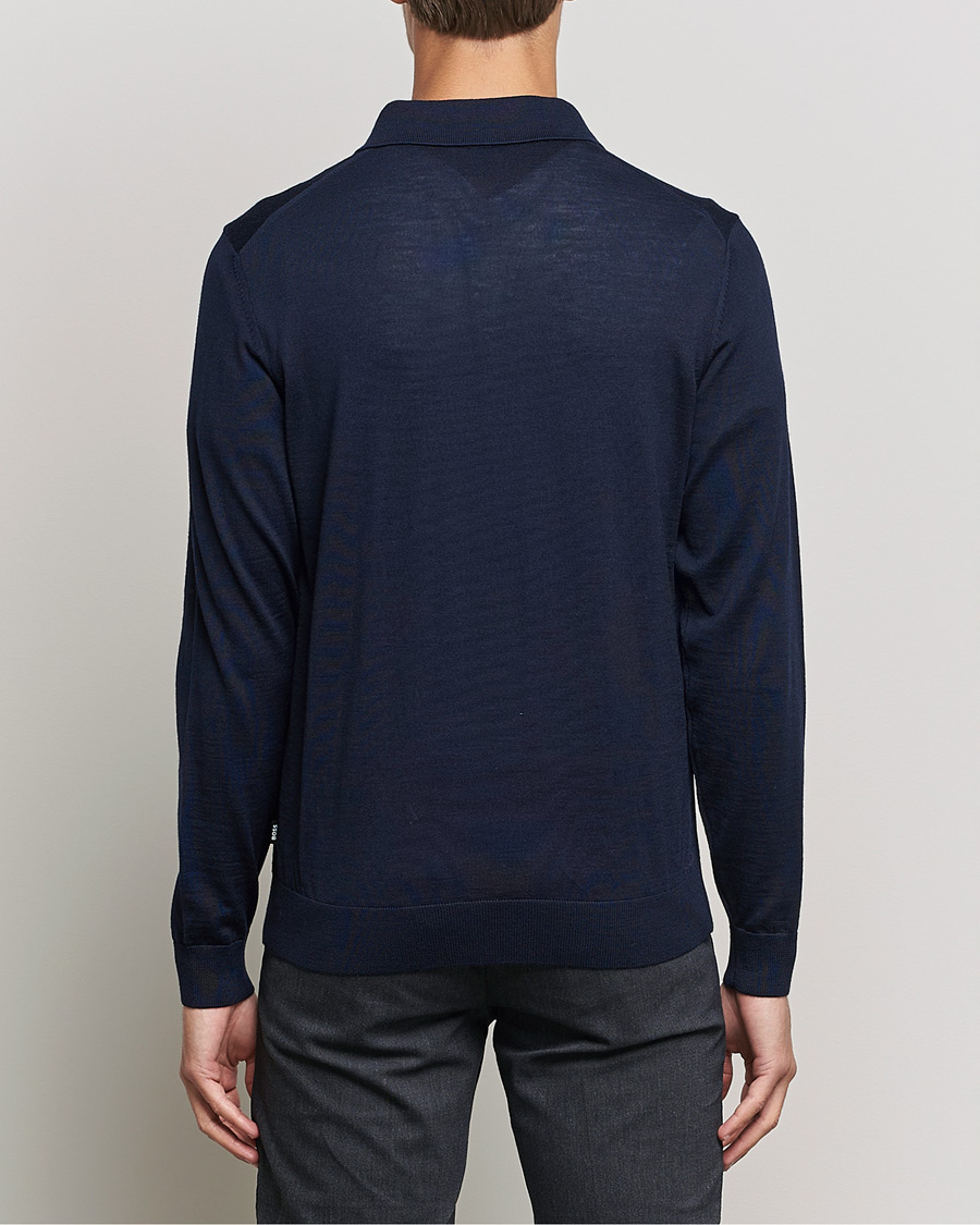Herren | Pullover | BOSS BLACK | Lancione Merino Knitted Polo Dark Blue