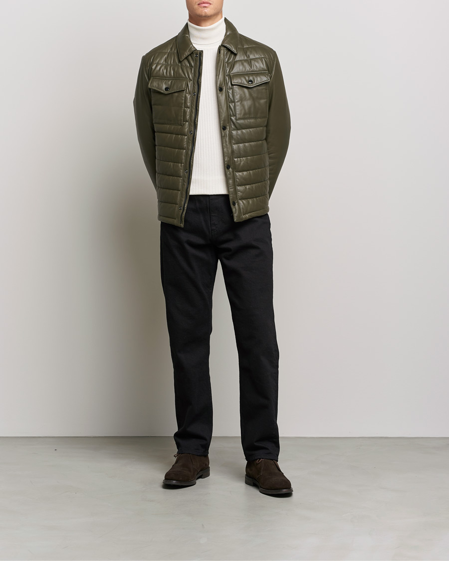 Herren | Lederjacken | BOSS | Milted Padded Leather Jacket Open Green